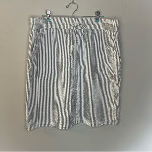 SW New York 100% Cotton Striped Knee Length Skirt Elastic Tie Waist Blue White